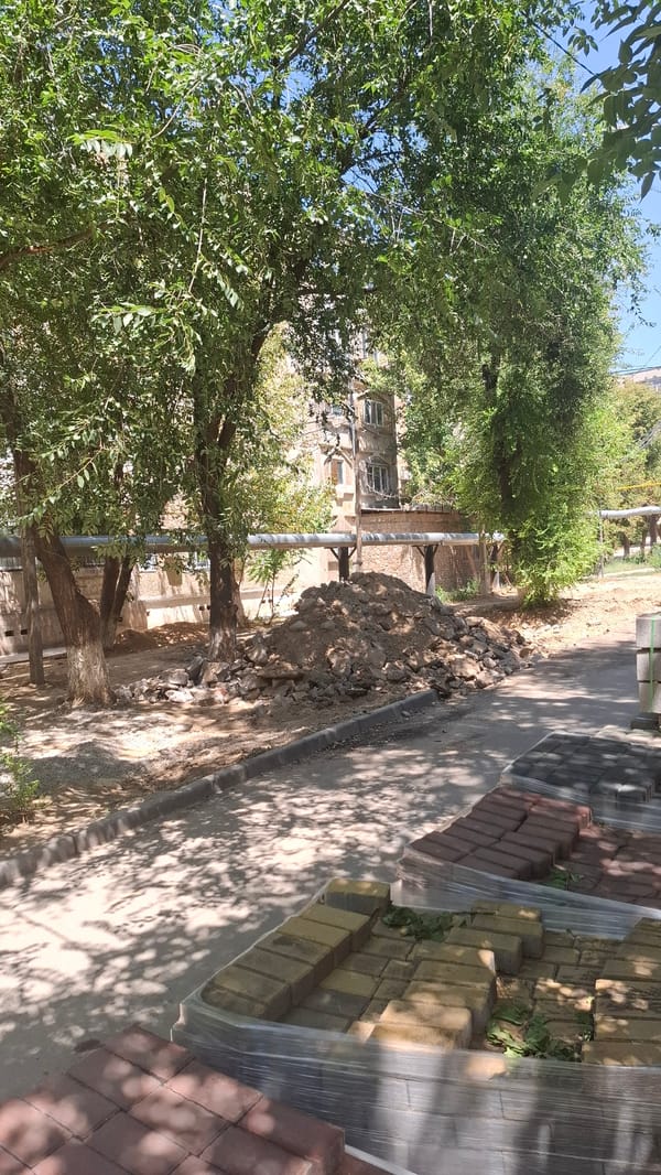 Street renovation underway in residential Shymkent, Kazakhstan