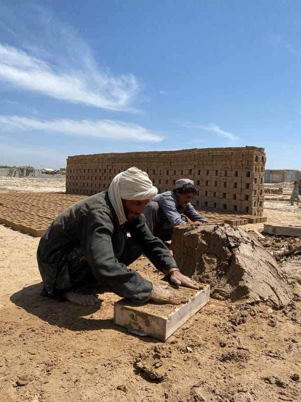 Traditional brick-making documented in Afghan village during morning hours