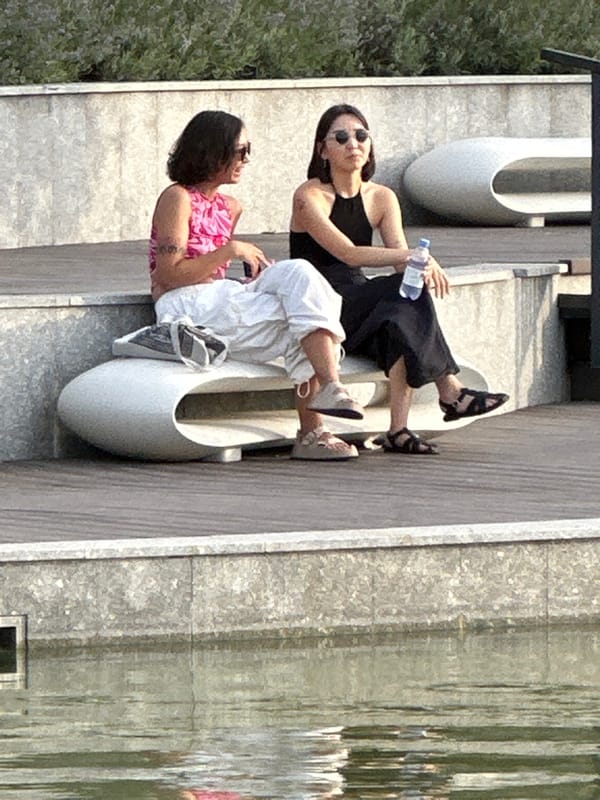 Midday at a waterfront park in Almaty