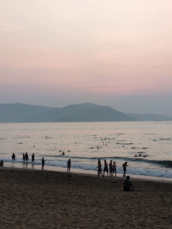 Sunset beach gathering captured at South Quy Nhon Ward