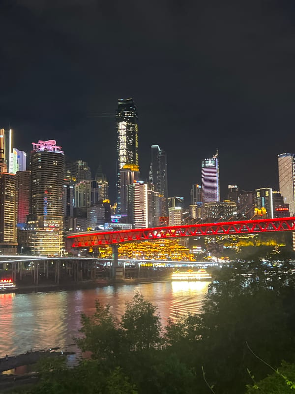Chongqing's Jiangbeicheng waterfront skyline glowing at night