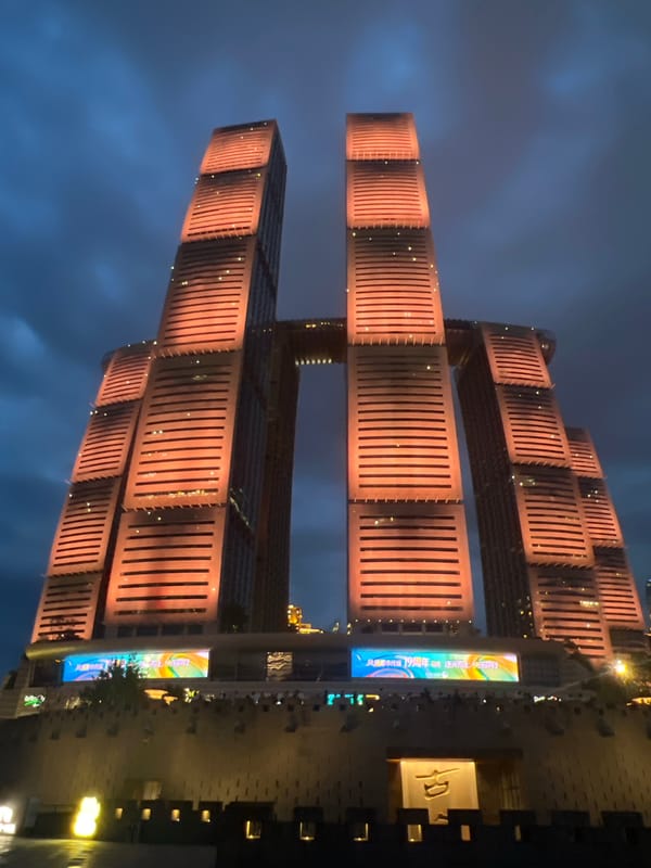 Chongqing's Yuzhong waterfront and landmarks lit up at night