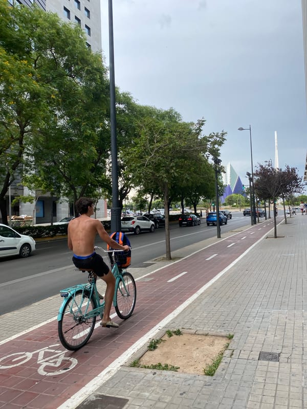 Street life and cycling infrastructure near central Valencia