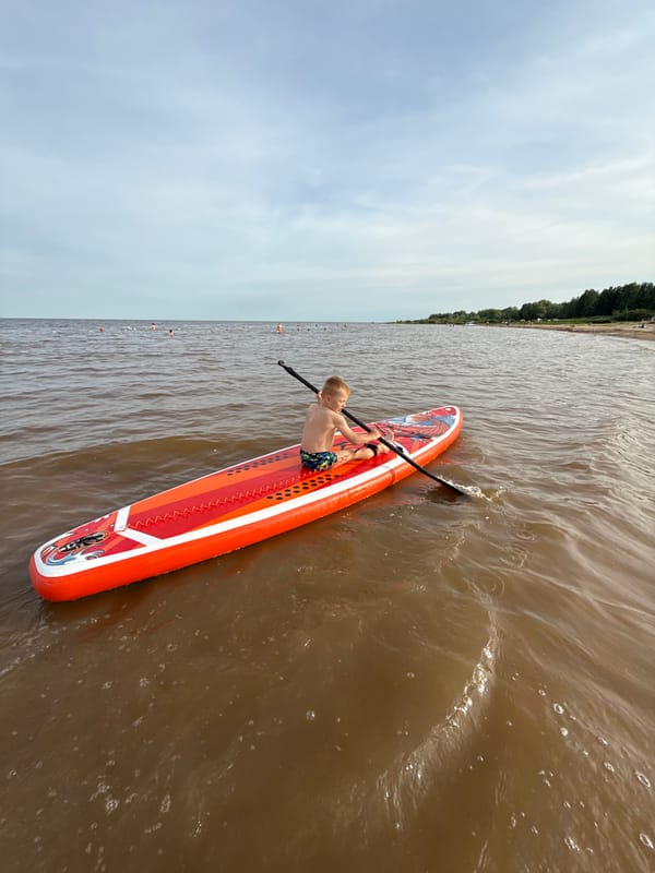 Lazy beach afternoon in Ondvor with paddleboards and a dog