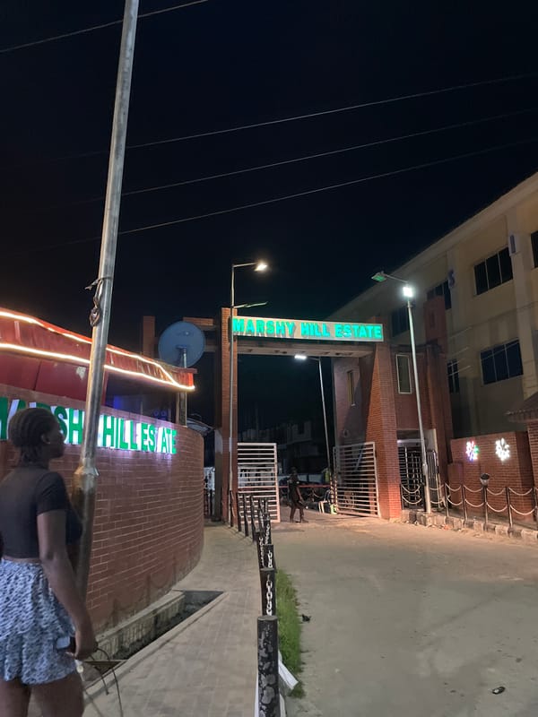 Late-night street life around Marshy Hill Estate, Ikorodu and Ado