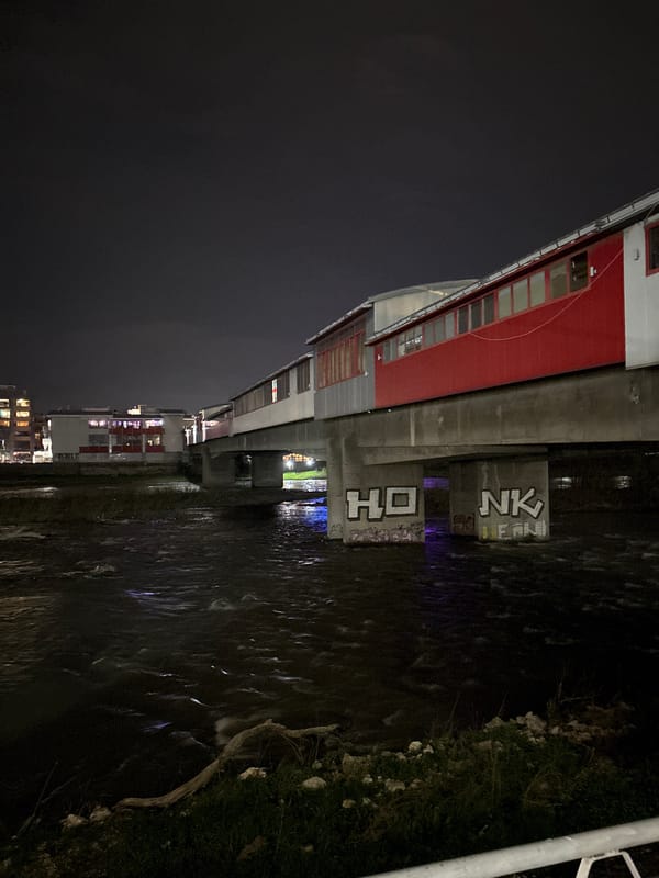 Nighttime scenes captured along Plovdiv's Maritza River and streets