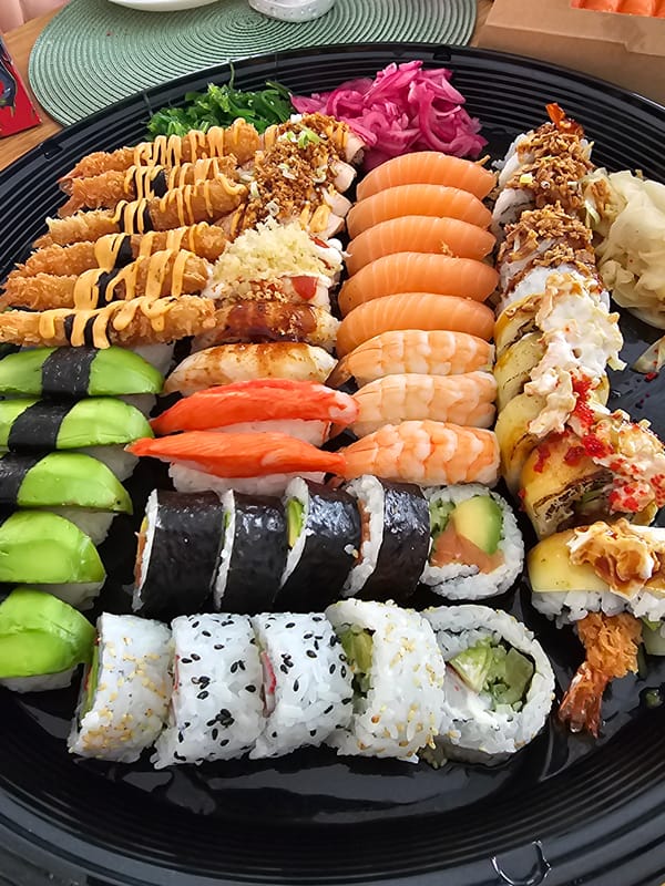 Sushi and sashimi spread in Smålandsstenar, Sweden