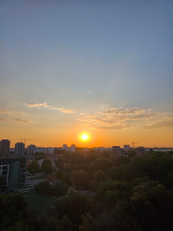 Fiery sunset paints the sky over Plovdiv, Bulgaria