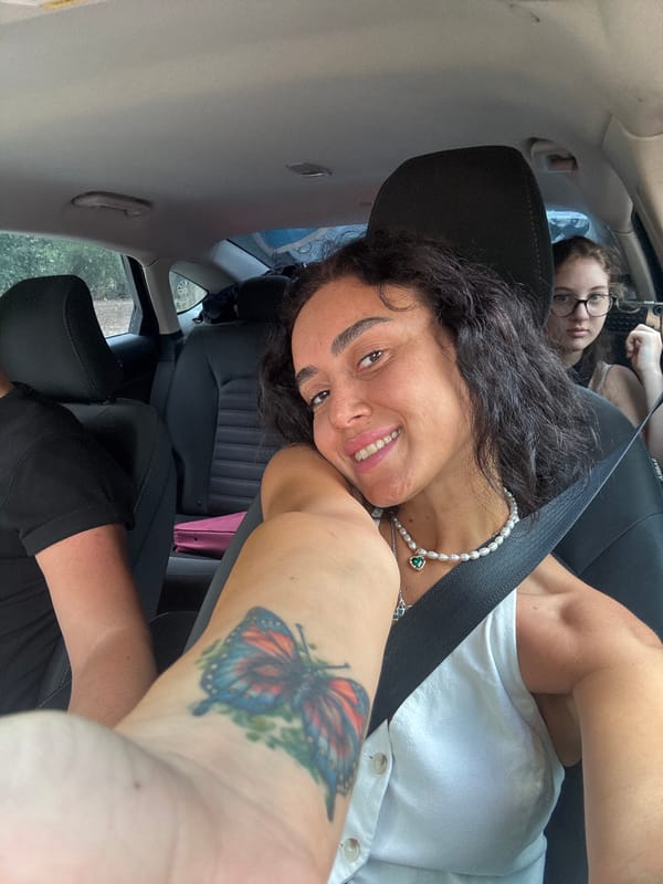 Passenger selfie moment inside a car in Tbilisi