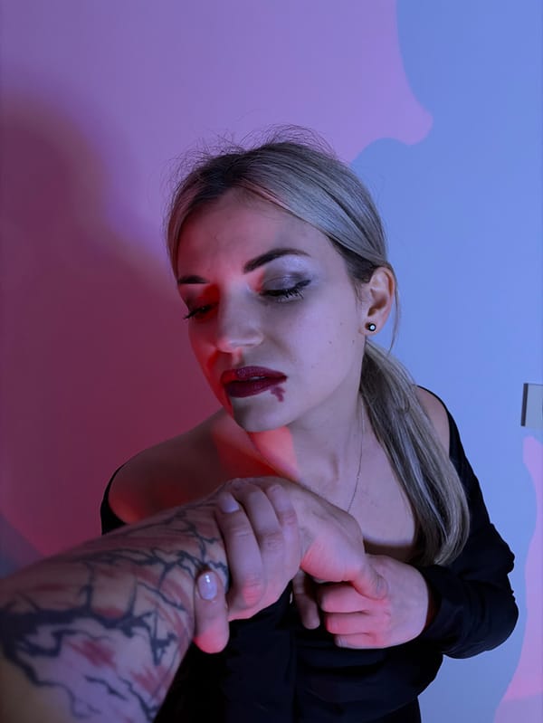 Woman documents evening activities in colorful indoor setting, Budva