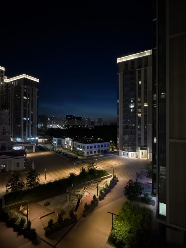 Khimki at night: modern towers glowing in Moscow's suburbs