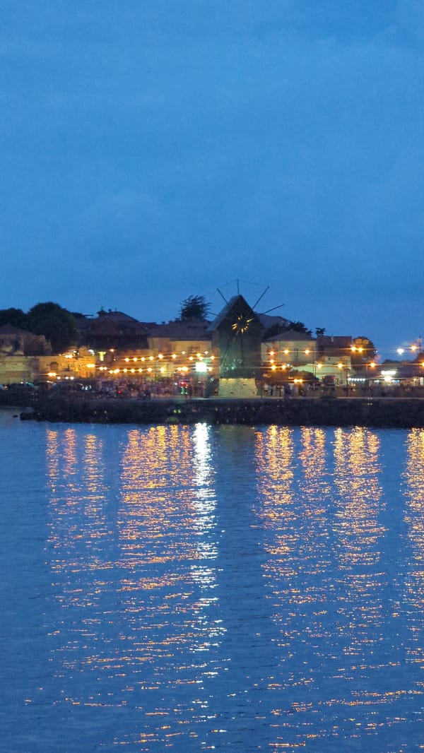 Dusk along Nesebar's ancient waterfront and cobblestone peninsula