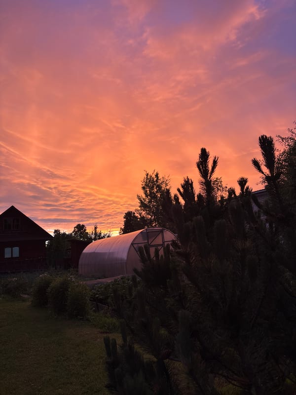 Rainbow sunset over rural Zaprudnya captured from multiple angles
