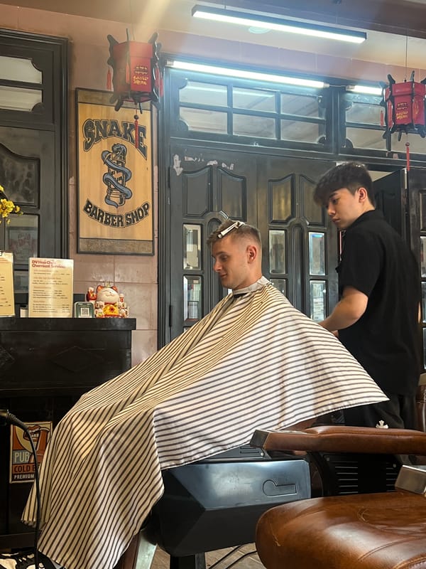 Morning scenes captured at barber shop and nearby area