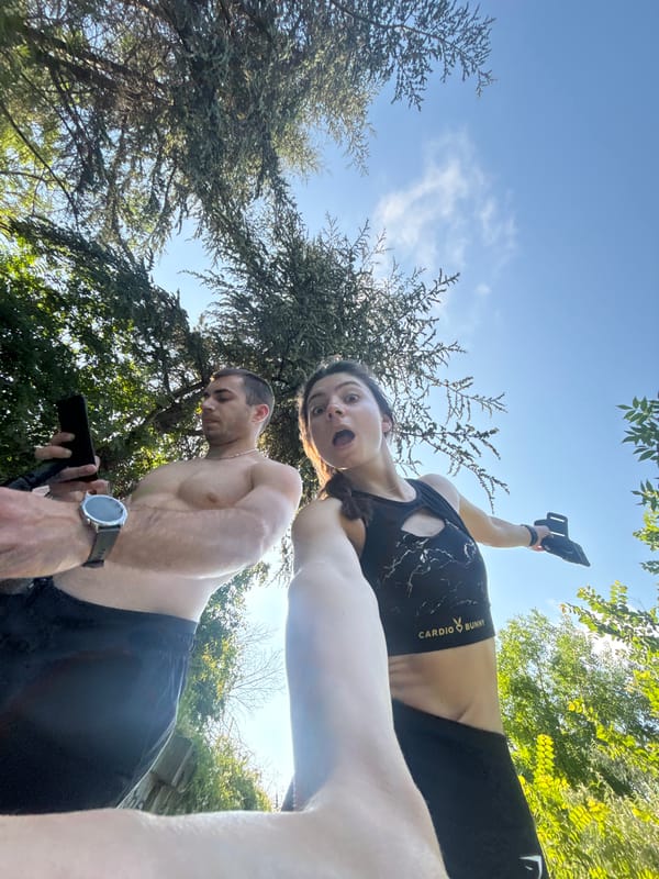 Fitness couple documents morning workout session in Varna