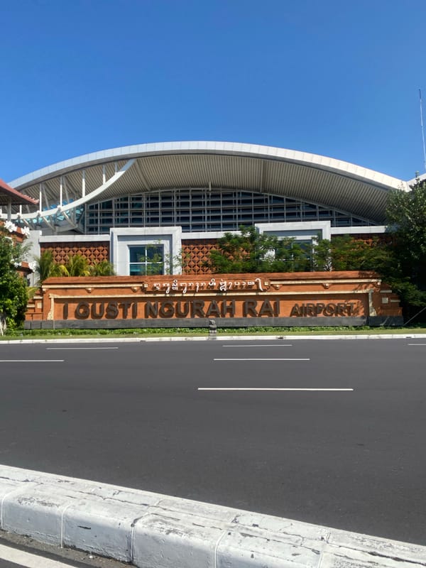 Bali's main airport entrance and its landmark bronze statue