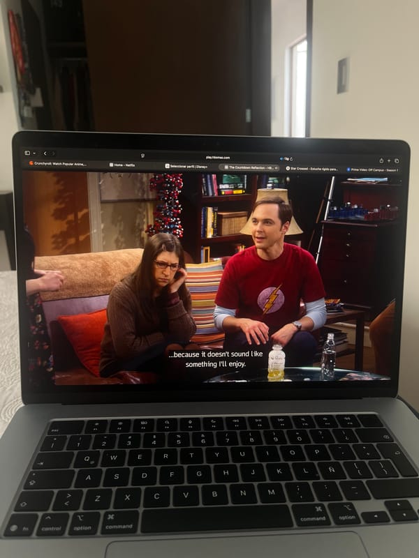 Woman watches Big Bang Theory on laptop in Mexico