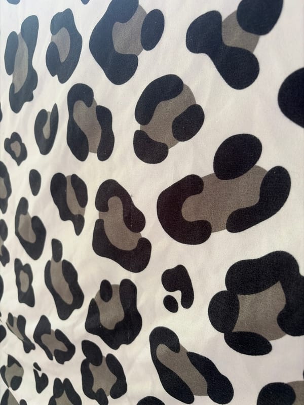 Leopard print fabric and blooming Yucca in Baurene, Bulgaria