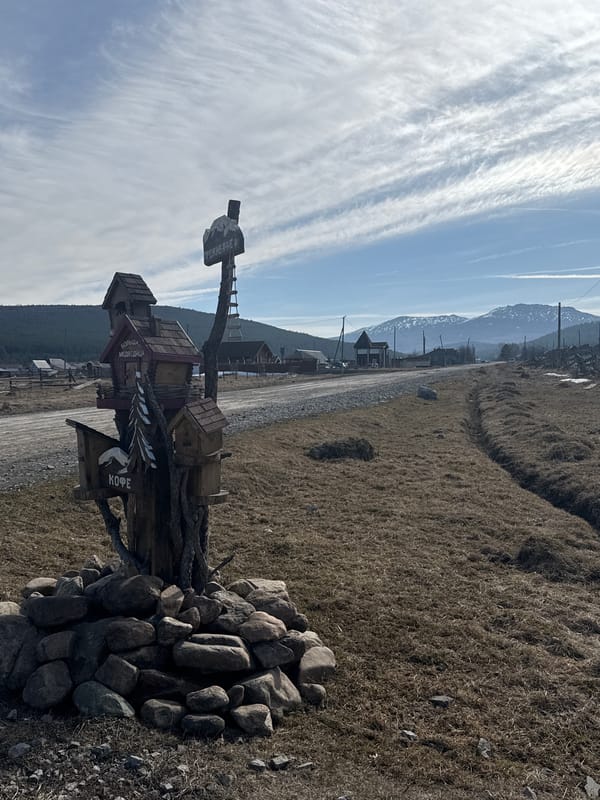 Rural village landscape documented in Tyulyuk, Russia