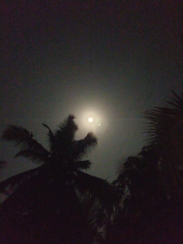 Evening moon and decorative lights documented in Badem, India