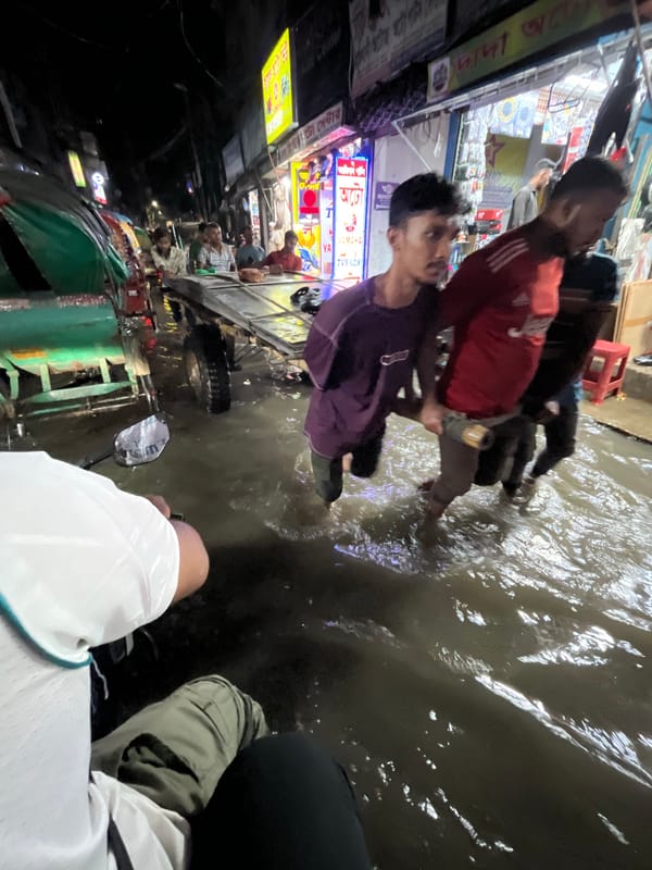 Street flooding documented in Dhaka during heavy rains