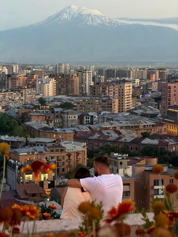 Yerevan at golden hour, Ararat in the distance