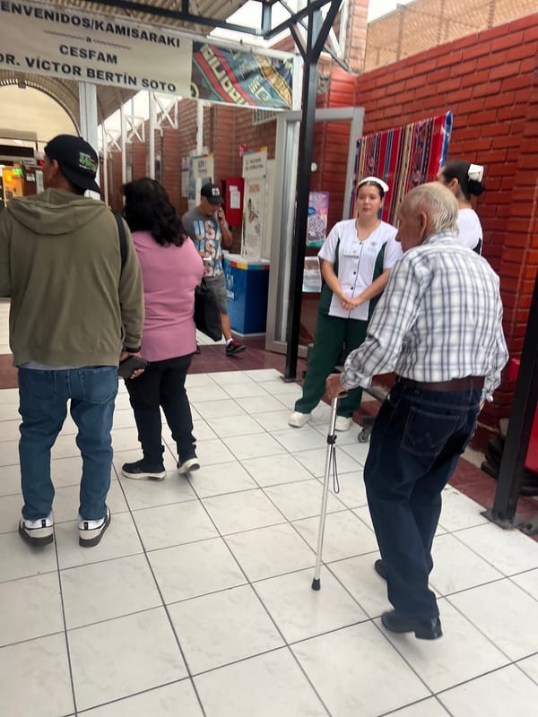 Patients queue at healthcare facility in Arica, Chile