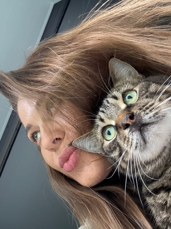 Woman Takes Selfies with Tabby Cat in Chernushka Russia
