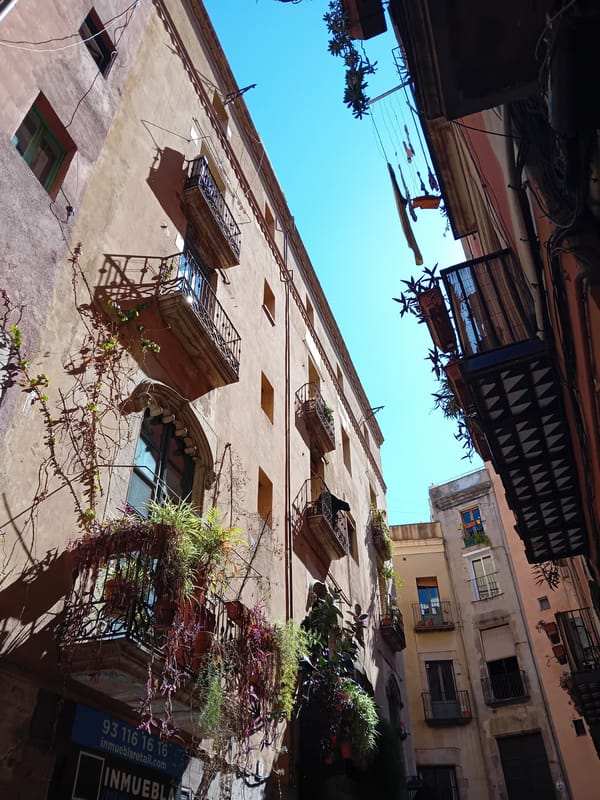 Tourist documents Barcelona's Gothic Quarter streets during afternoon walk