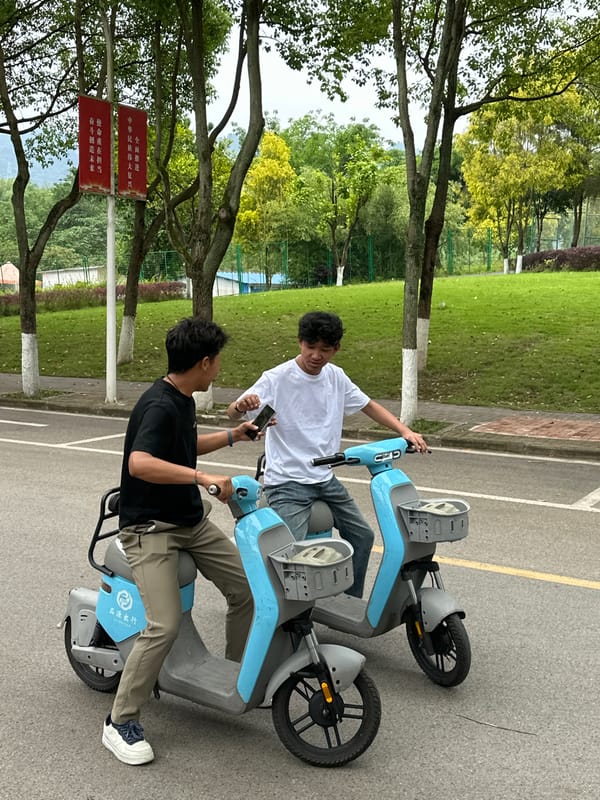 Young people gather outdoors in Jiangjin during May Day morning