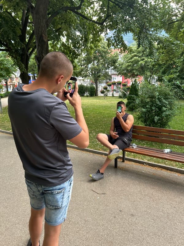 Afternoon hangout in a Vratsa park, phones everywhere