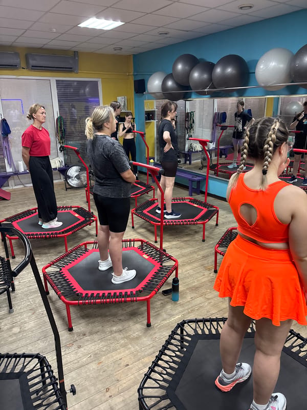 Trampoline fitness class in Saint Petersburg studio