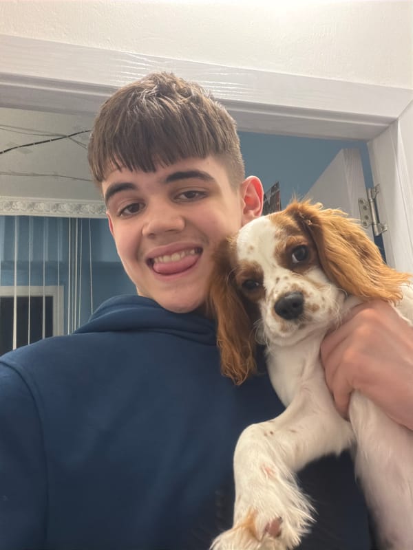 Teen documents casual day at home with pets