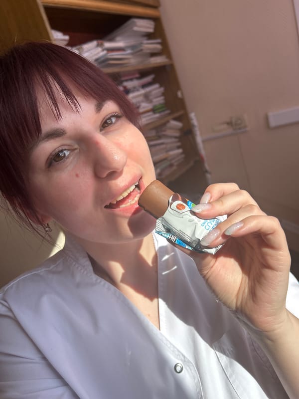 Healthcare worker takes selfies at medical facility in Russia
