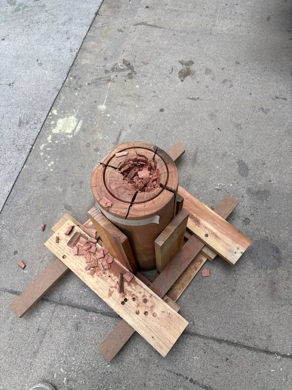 Woodworking materials scattered on Mexico City concrete surface