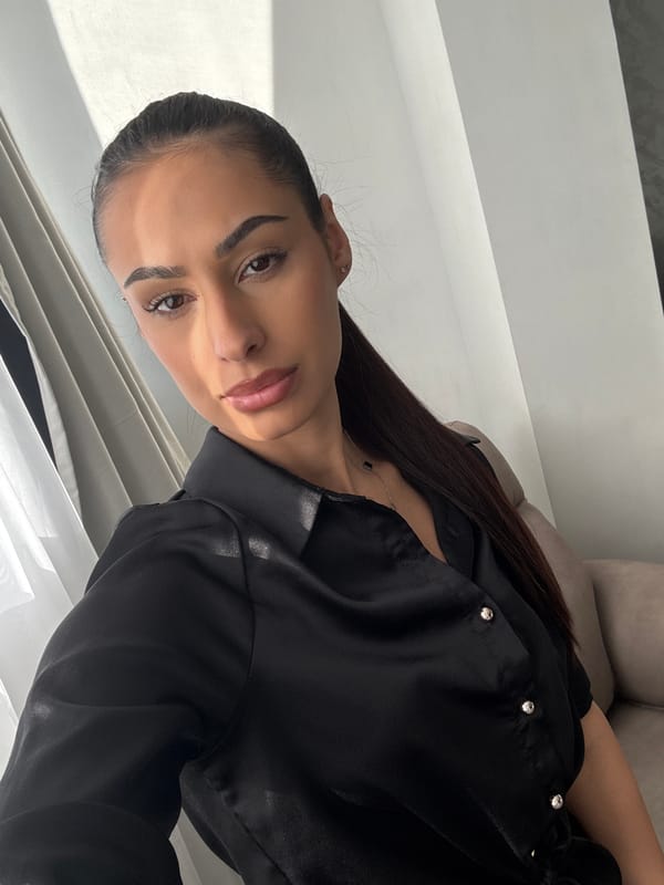 Woman poses for photos in black outfit, Sofia