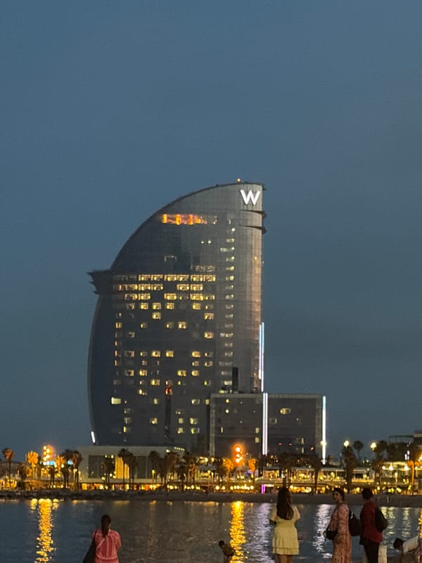 W Barcelona Hotel Photographed Illuminated at Night