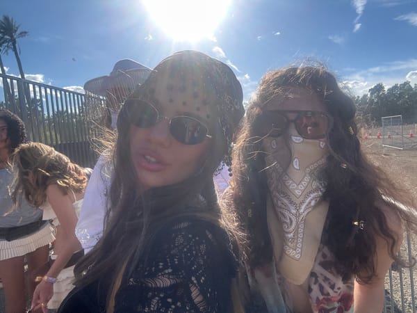 Festival-goers capture selfie moment at Coachella in sunny California
