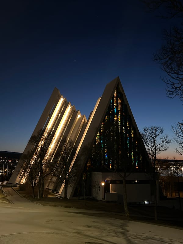 Arctic Cathedral photographed at night in Tromsø