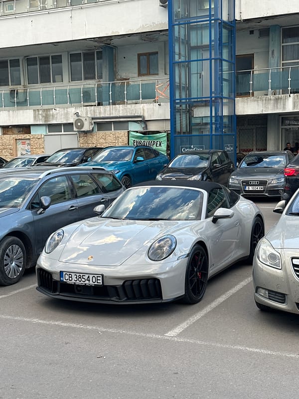 Luxury cars gather in downtown Varna, Bulgaria Saturday afternoon