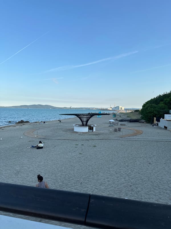 Pier, beach, and waterfront scenes on a sunny afternoon