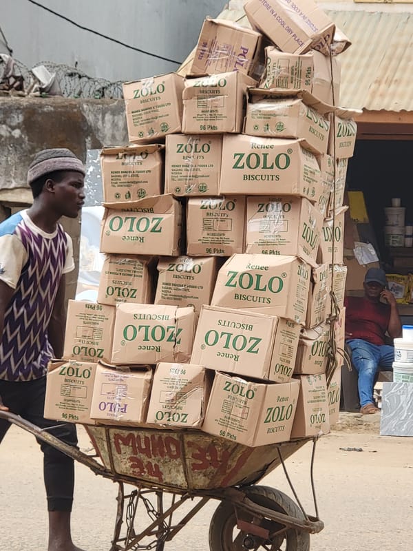 Daily street commerce and transportation in Maiburiji, Nigeria