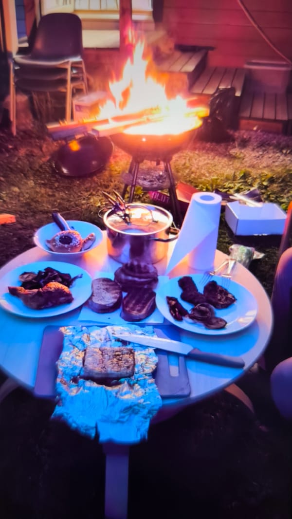 Evening memories span outdoor gathering, nature scenes, illuminated mosque