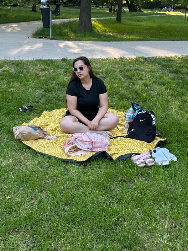Sunny Saturday afternoon brings families to Frankfurt park