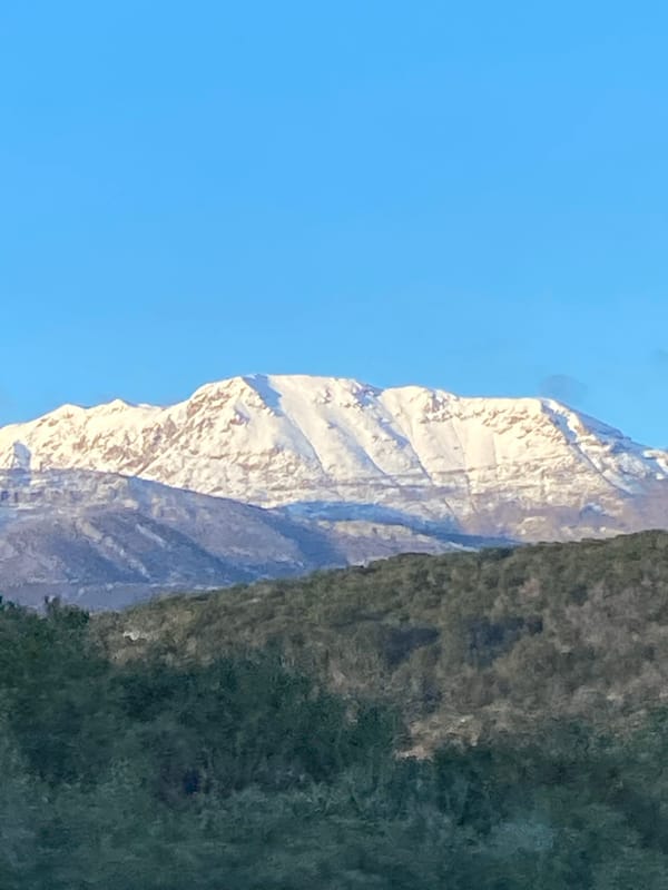 Snow-covered mountains photographed in Višnjevo, Montenegro