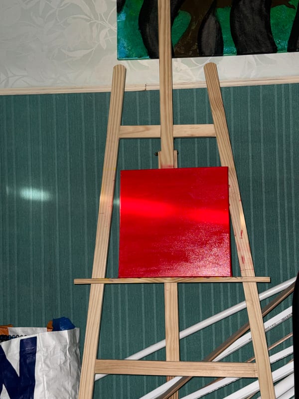 Abstract art collection displayed in Domont studio space