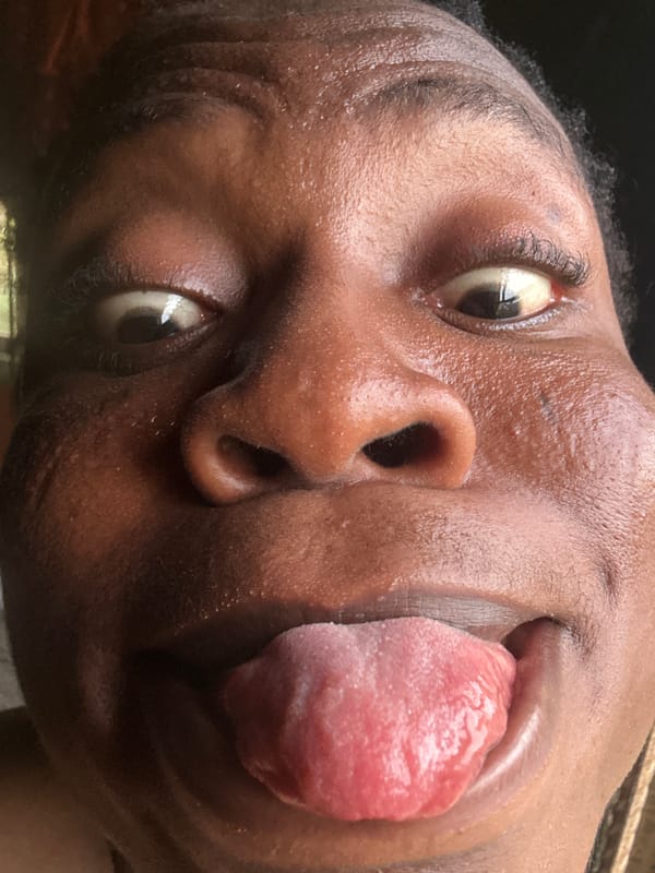 Person captured singing or shouting in animated close-up photographs