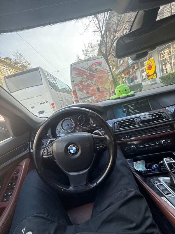 Driver photographs view from inside BMW in Dimitrovgrad