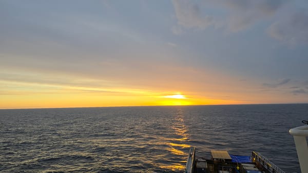 Sunset observed from ship off Randaberg, Norway coast