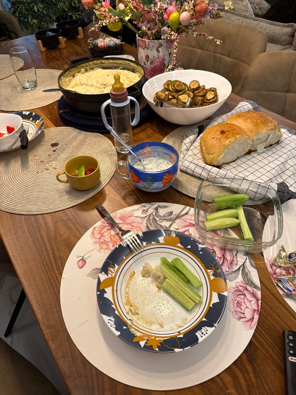 Home meal documented in Sofia dining room